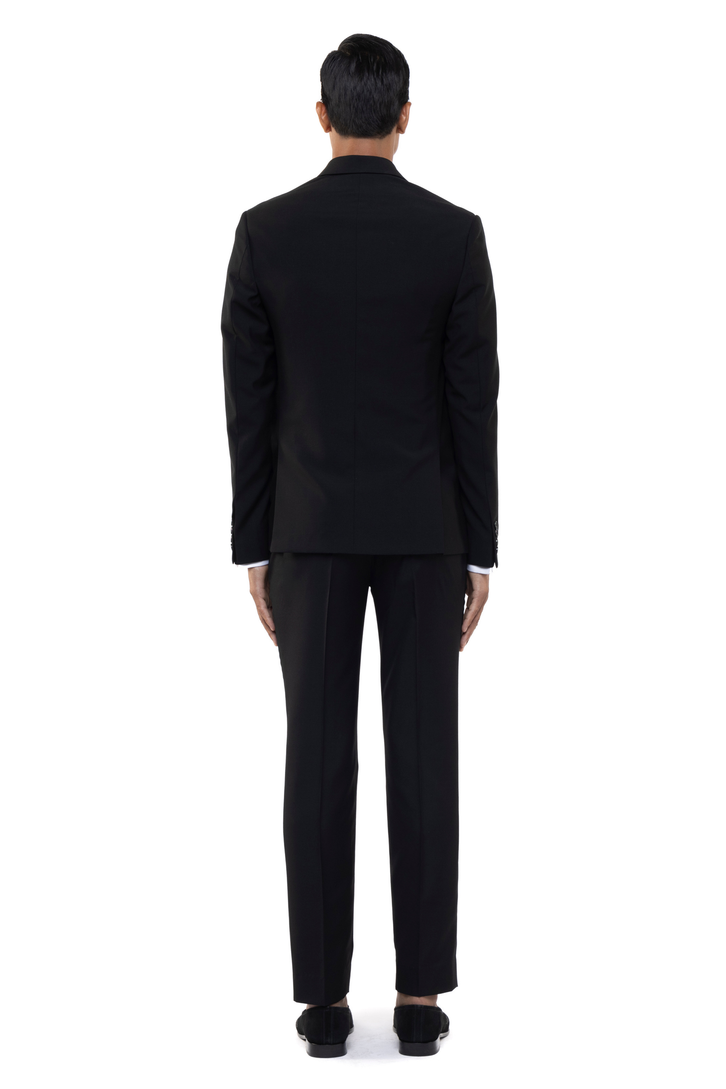 Black Worsted Wool Classic Peak Lapel Single Breasted Tuxedo Set