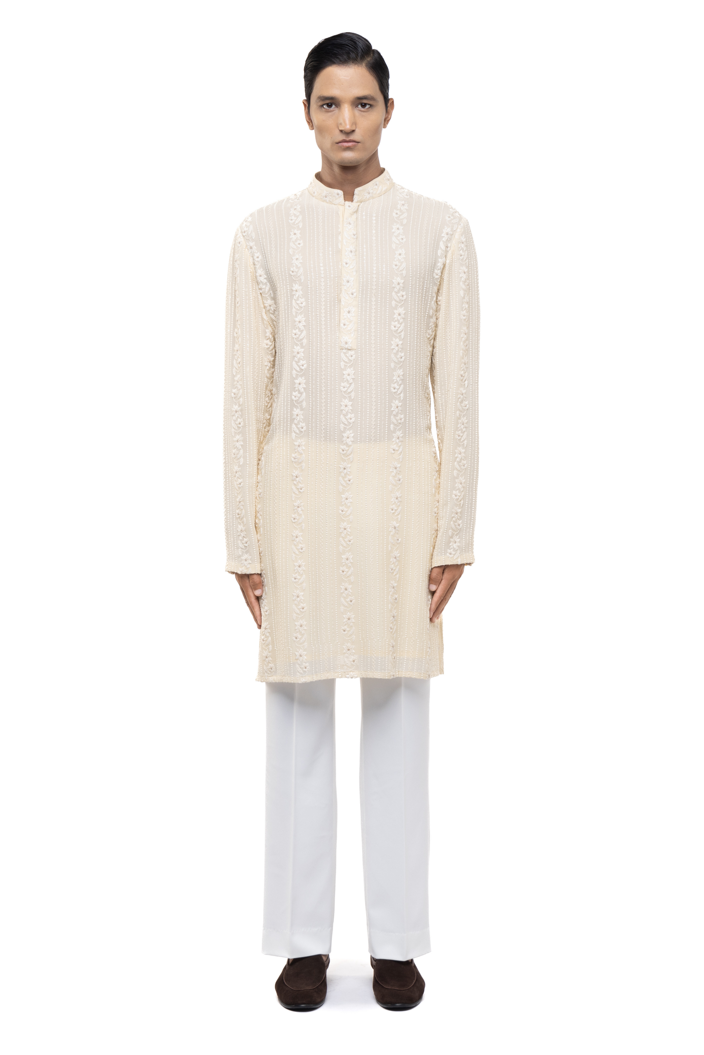 Light Yellow Georgette Lucknowi Embroidery Kurta Set