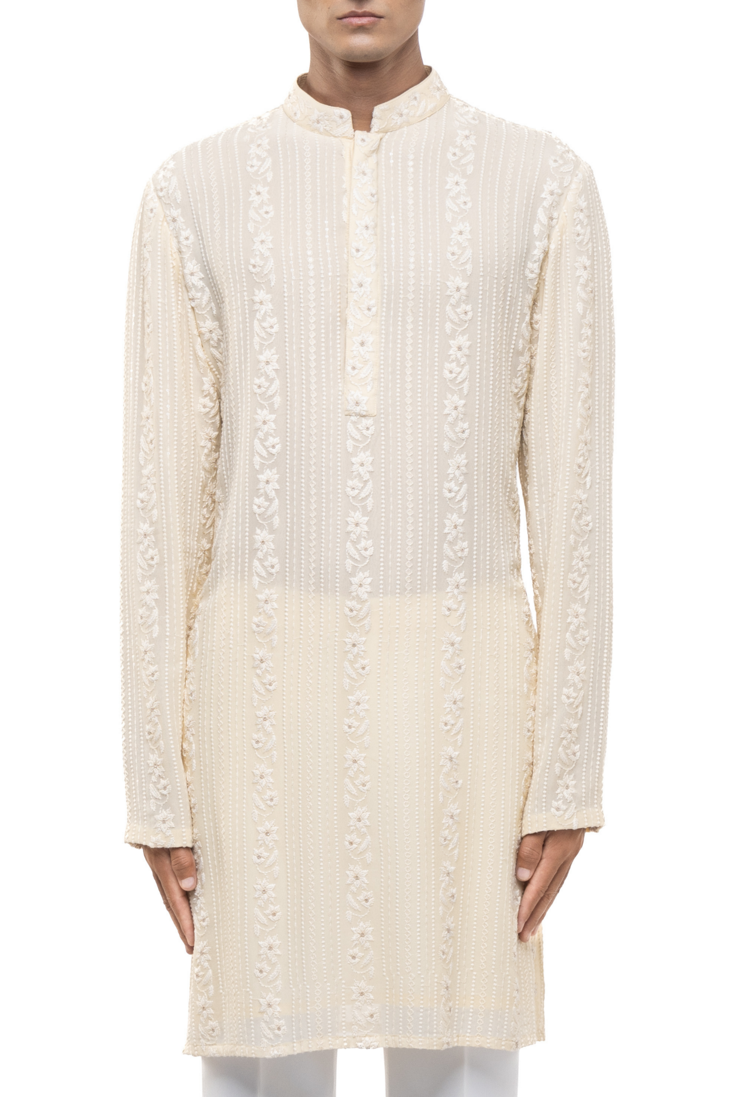 Light Yellow Georgette Lucknowi Embroidery Kurta Set
