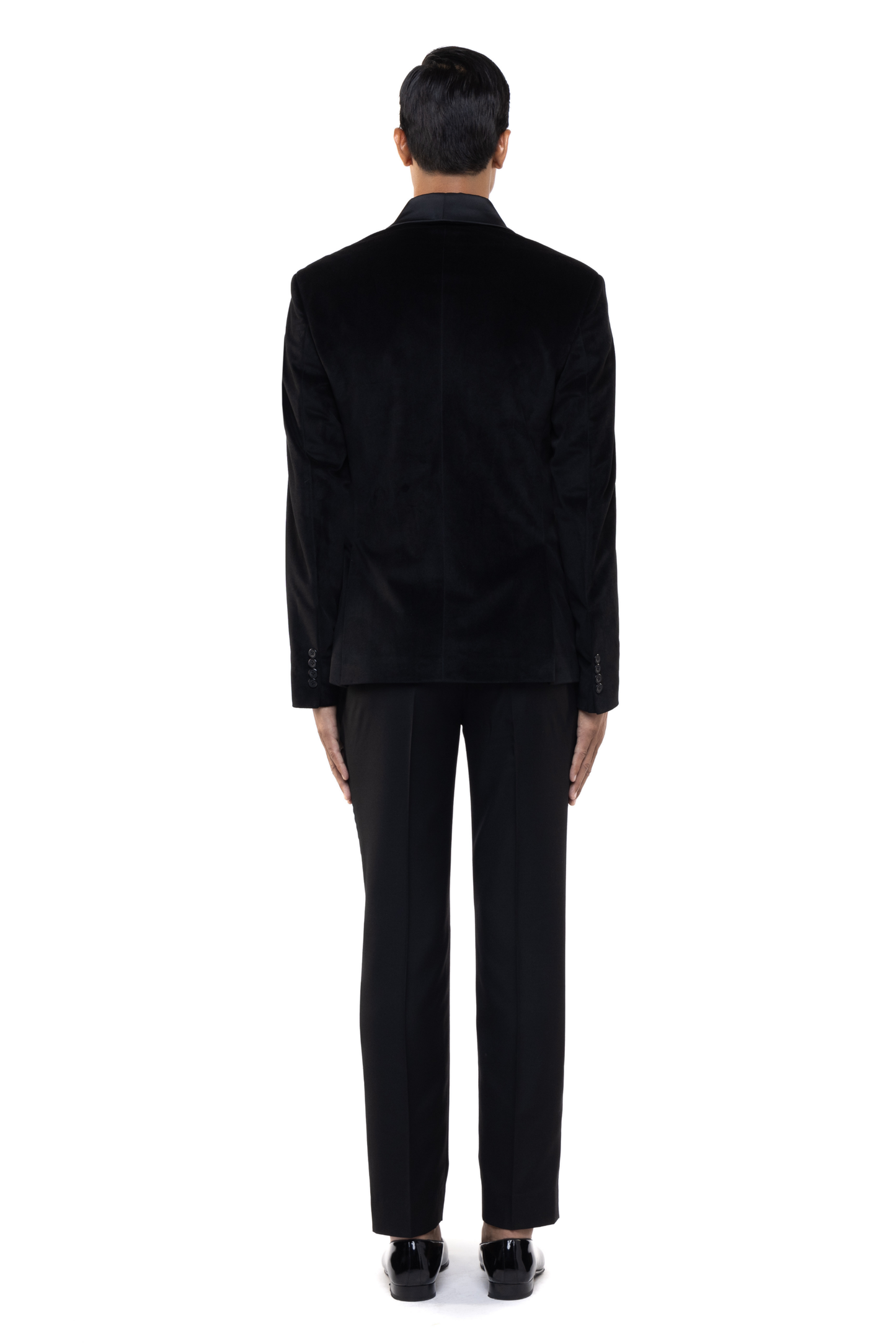 Black Velvet Shawl Lapel Double Breasted Knot Closure Tuxedo Set