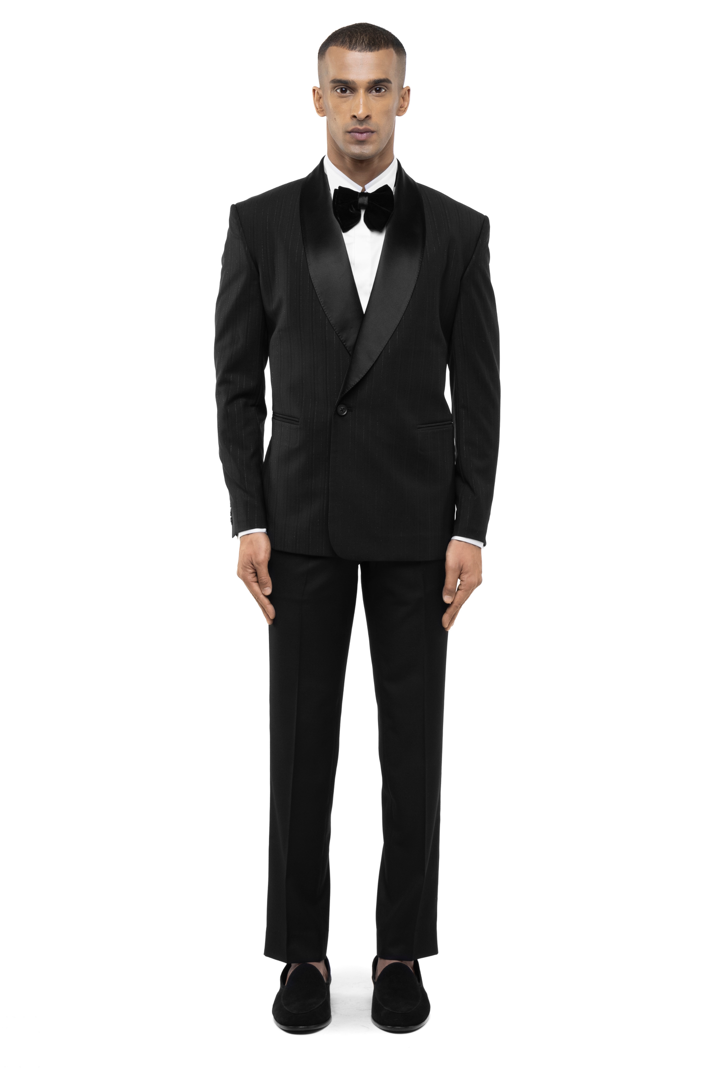 Black Worsted Wool Classic Shawl Lapel Double Breasted Tuxedo Set