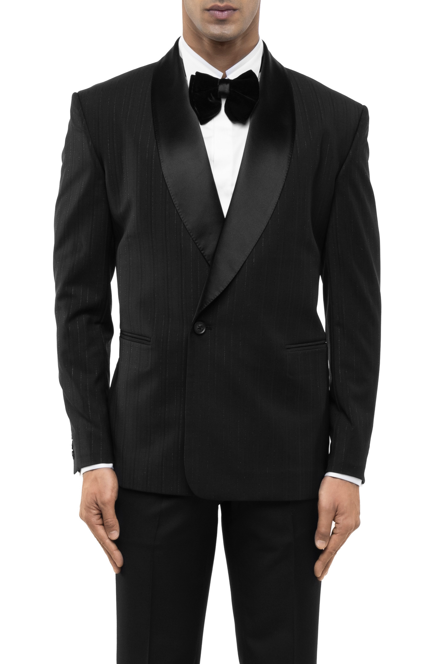 Black Worsted Wool Classic Shawl Lapel Double Breasted Tuxedo Set