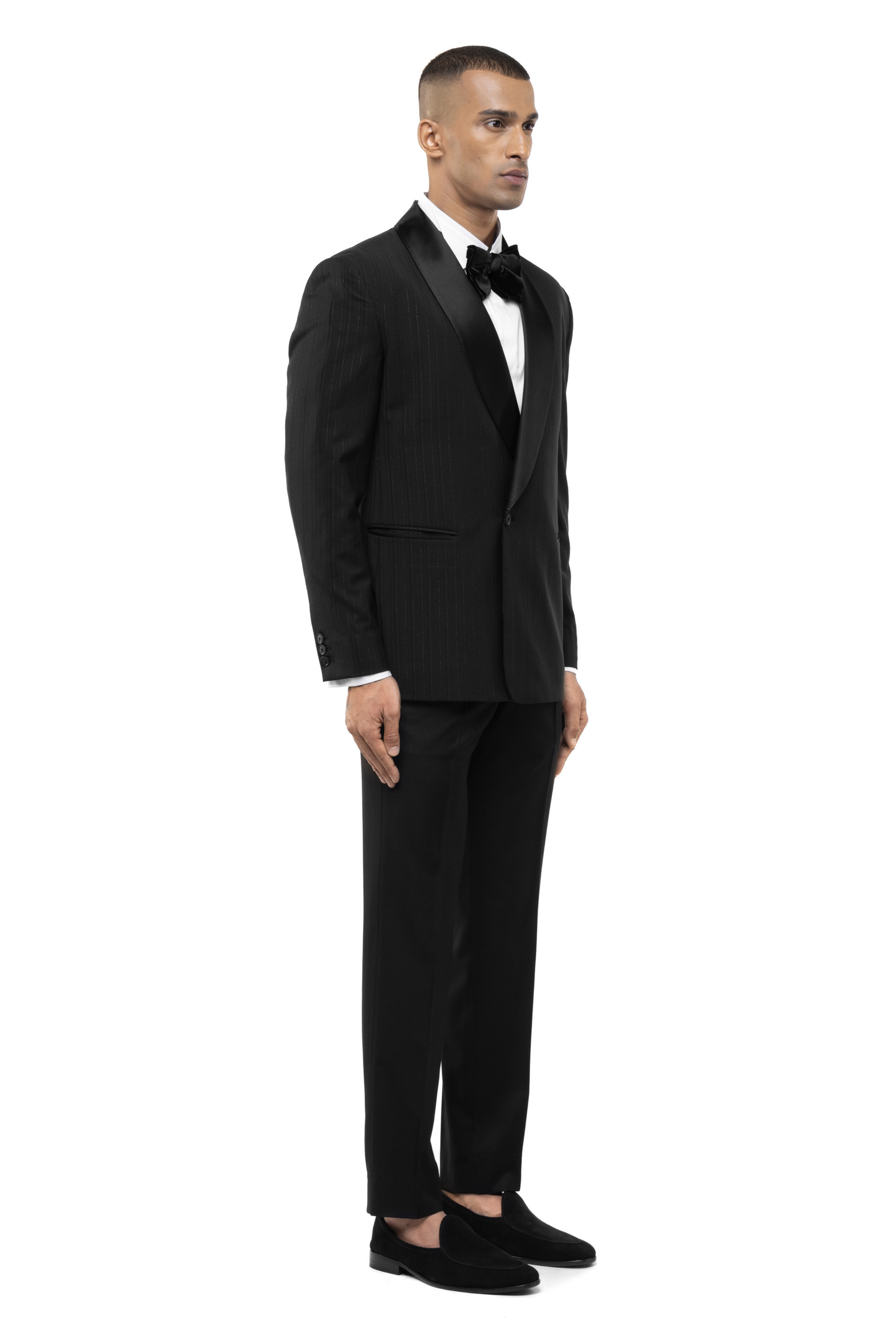 Black Worsted Wool Classic Shawl Lapel Double Breasted Tuxedo Set