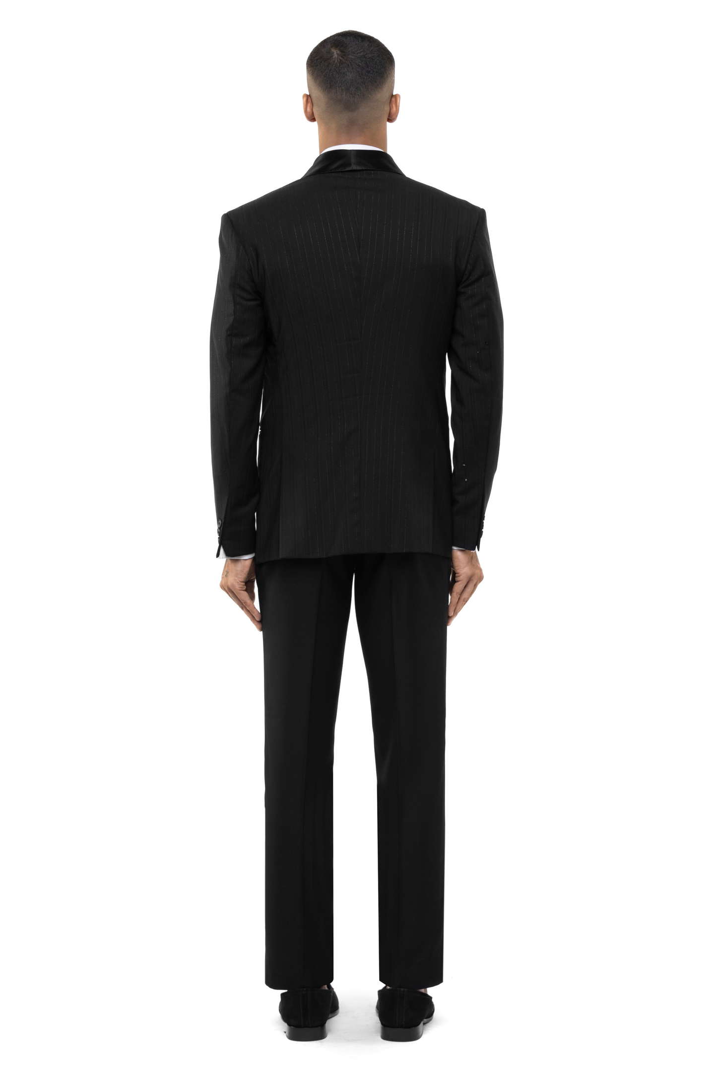 Black Worsted Wool Classic Shawl Lapel Double Breasted Tuxedo Set