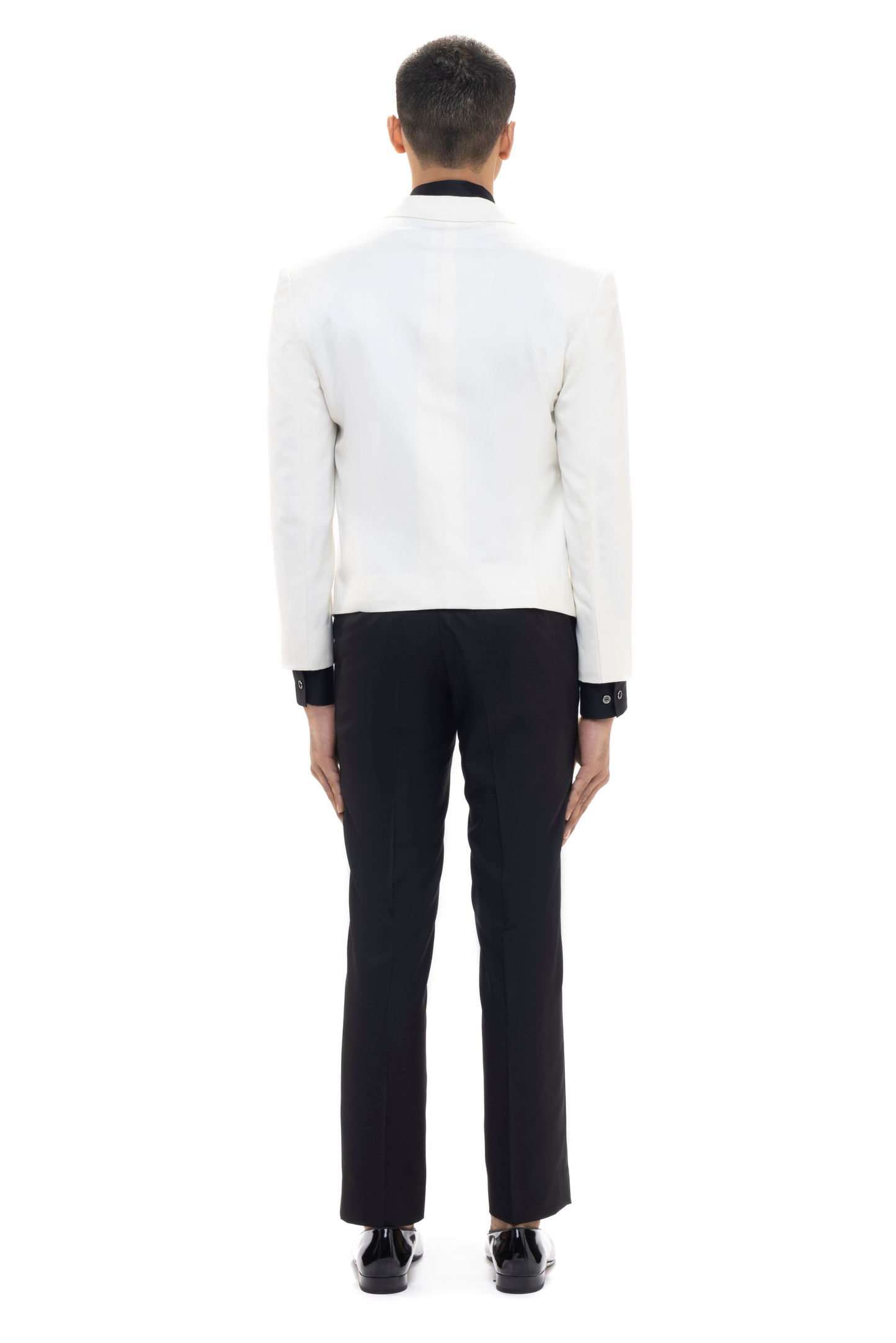 White Worsted Wool Peak Lapel Cropped Tuxedo Set