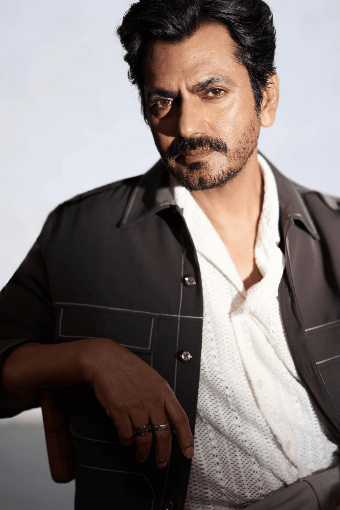 Brown & White Japanese Crepe Stitchline Shacket