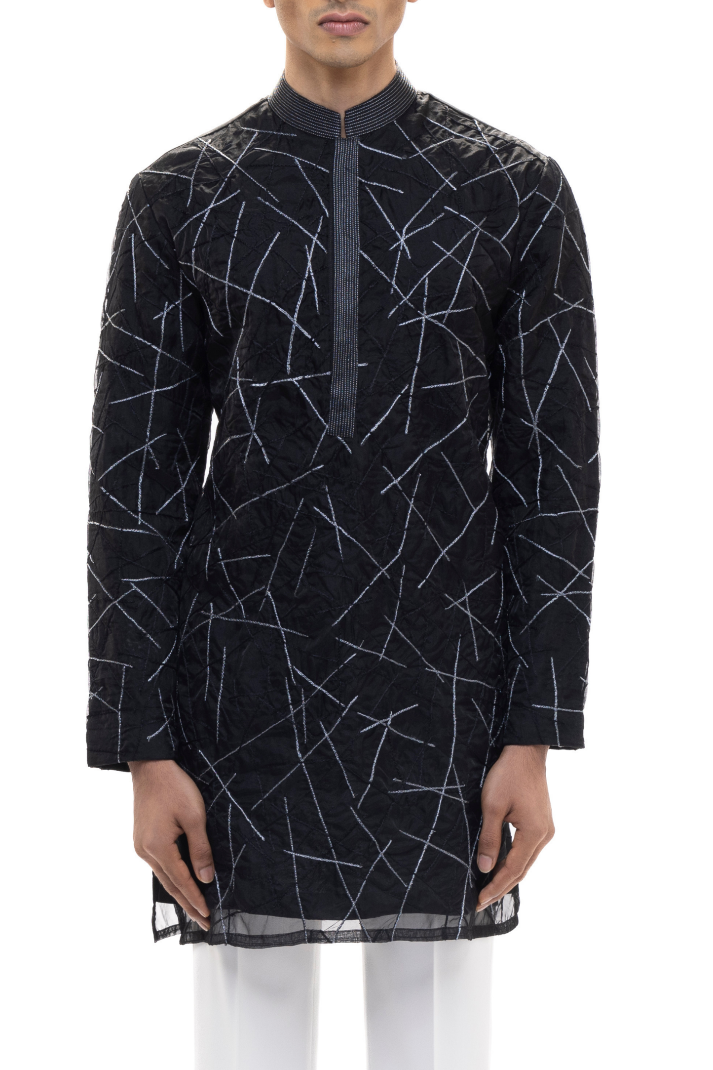 Black Organza Crushed Metallic Accent Kurta Set