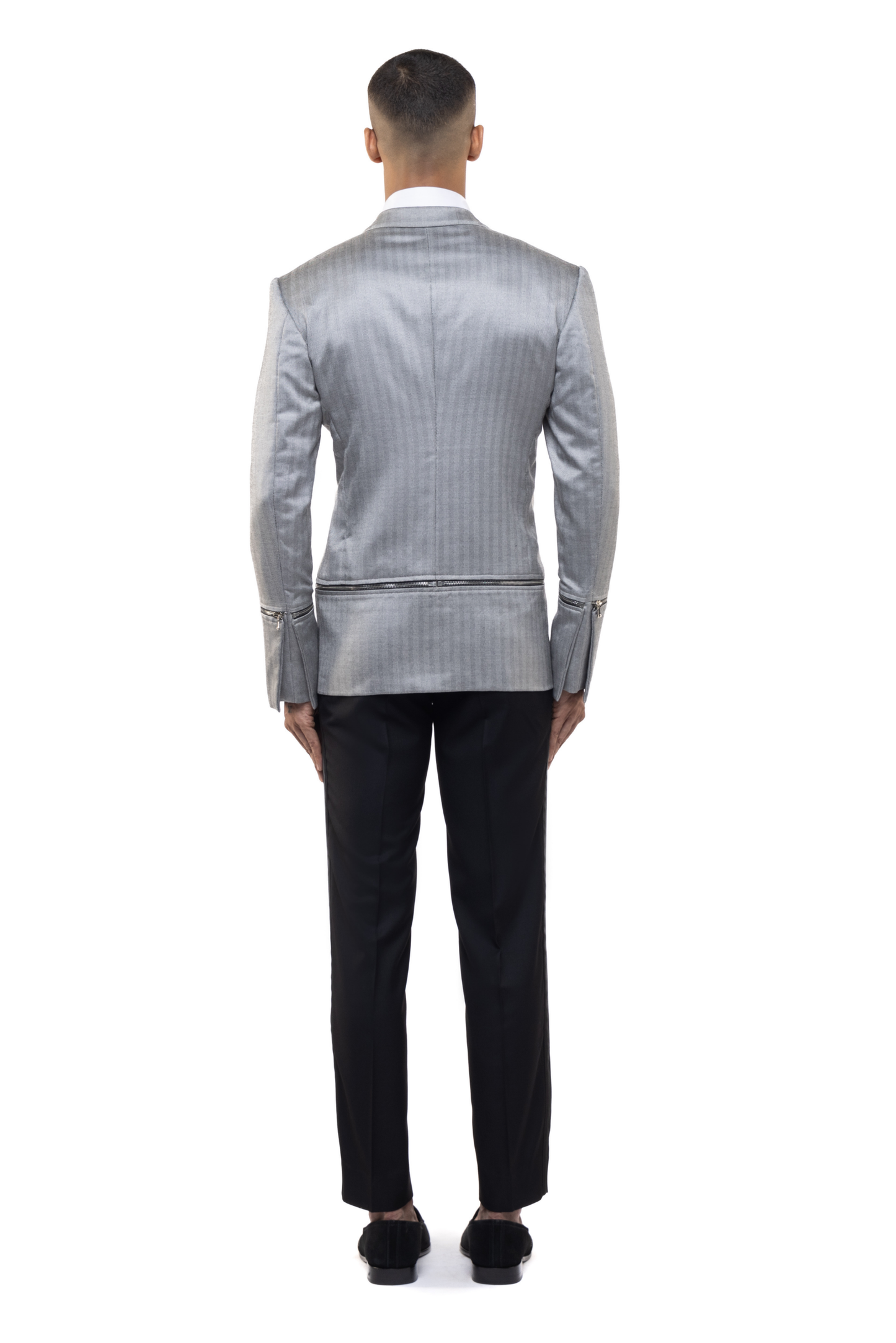 Grey Zipper Worsted Wool Accent Biker Jacket