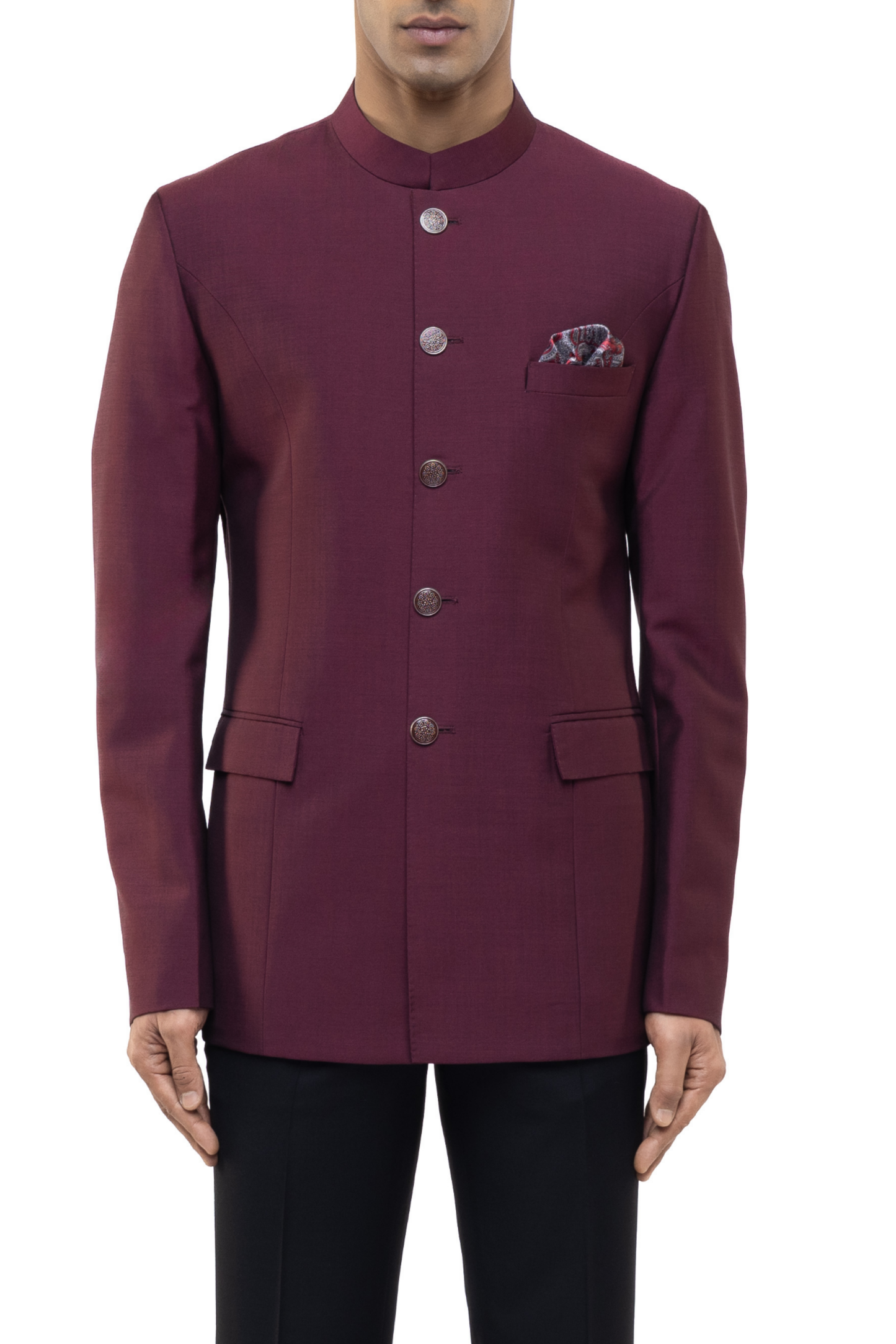 Maroon Worsted Wool Classic Bandhgala Set