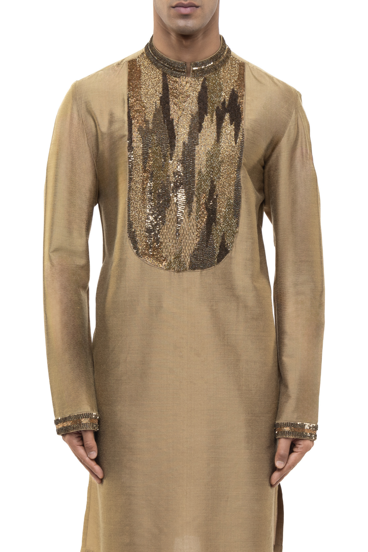 Gold Silk Placket Embellished Kurta Set