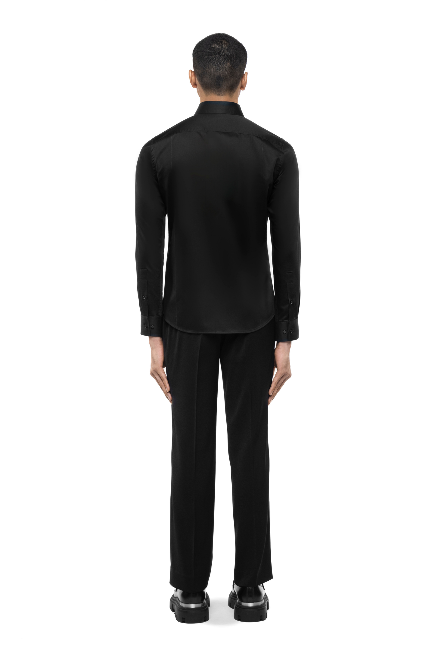 Black Cotton Shirt with Double Chest Pockets