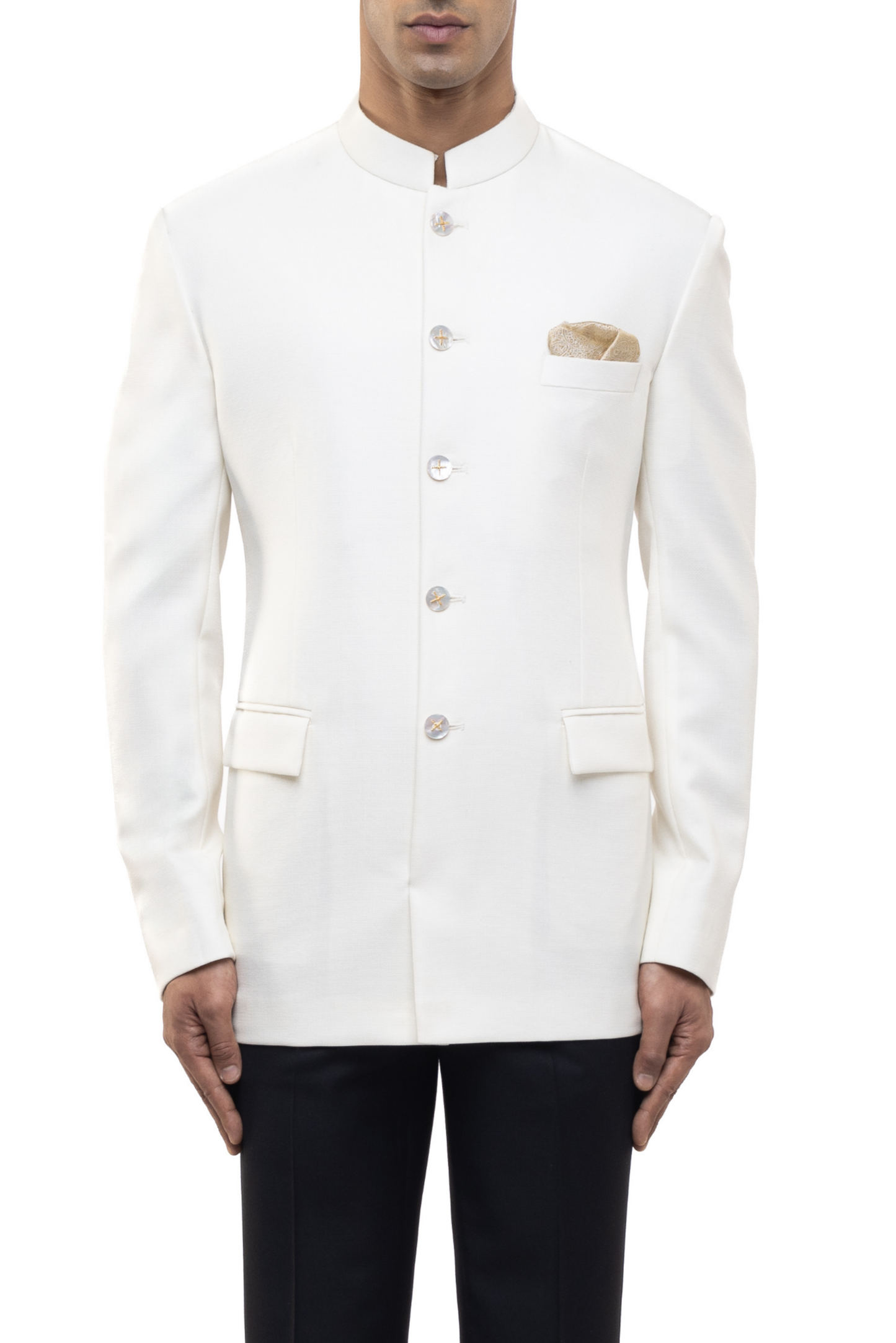 White Worsted Wool Classic Bandhgala Set