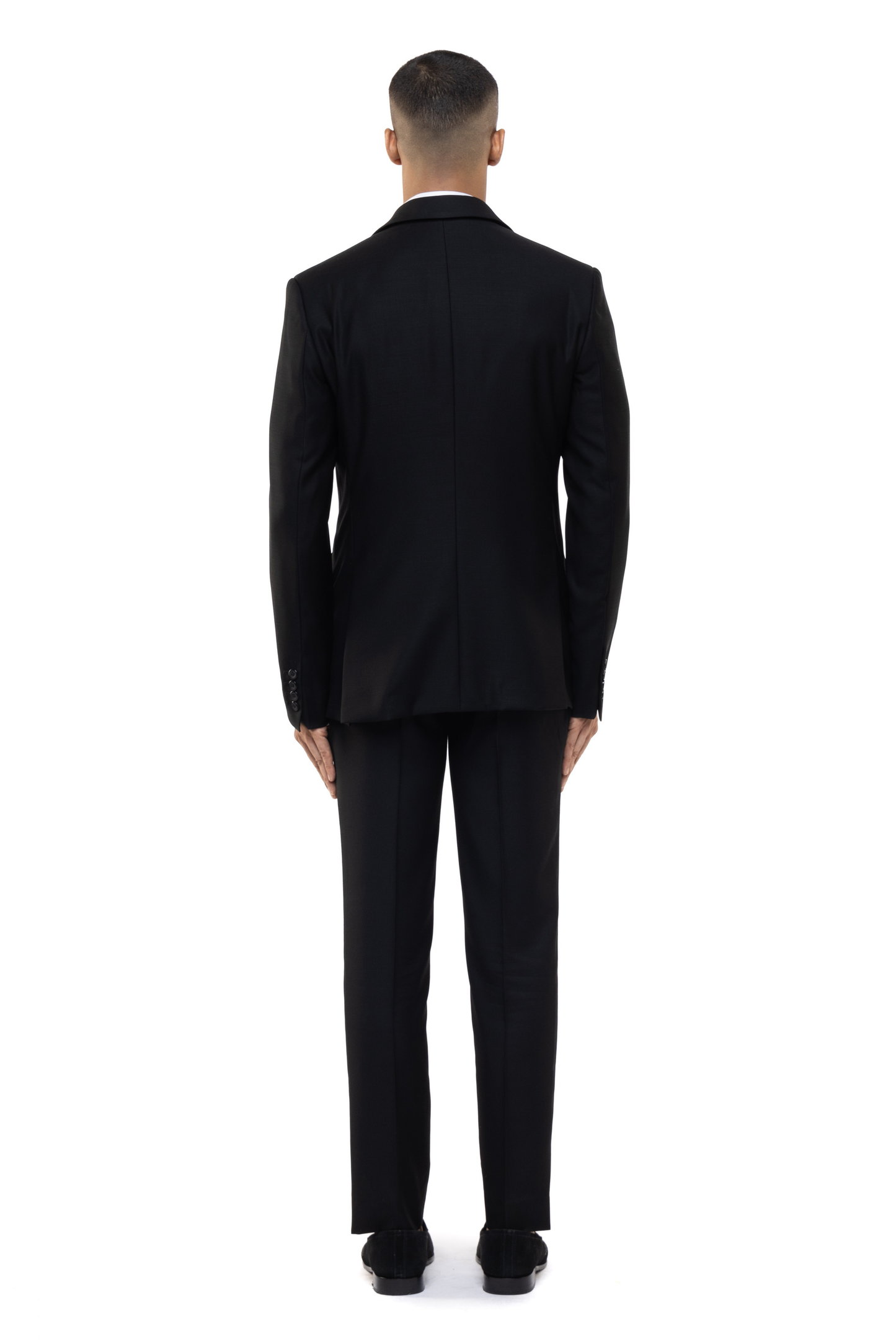 Black Worsted Wool Peak Lapel Beaded Accent Tuxedo Set