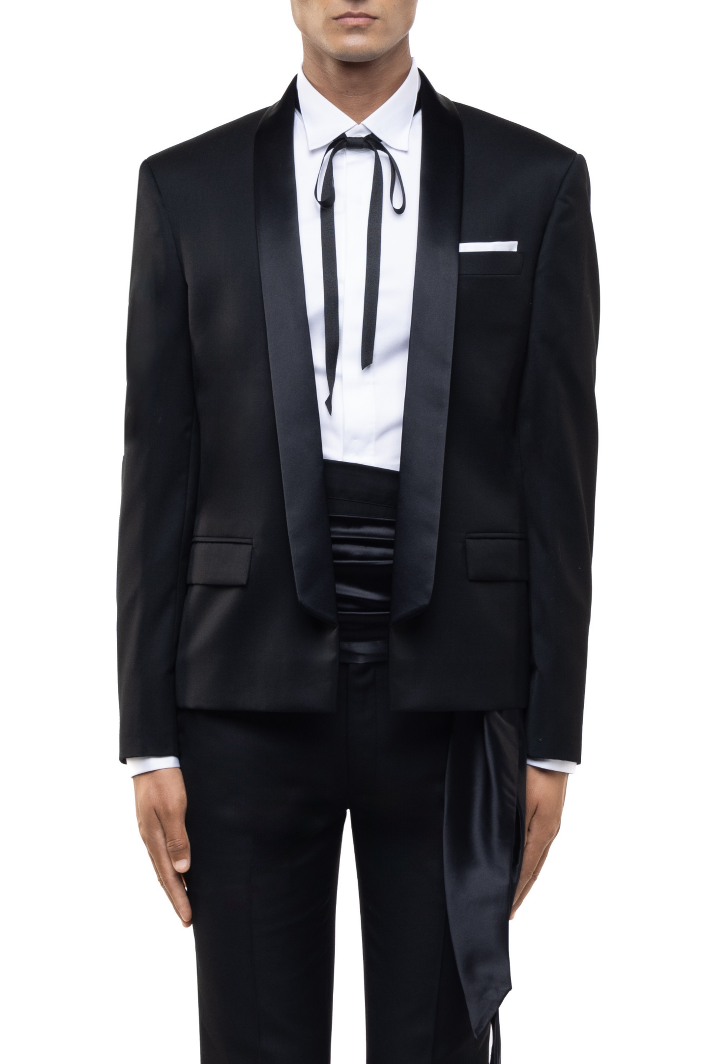 Black Worsted Wool Open Shawl Lapel Tuxedo Set
