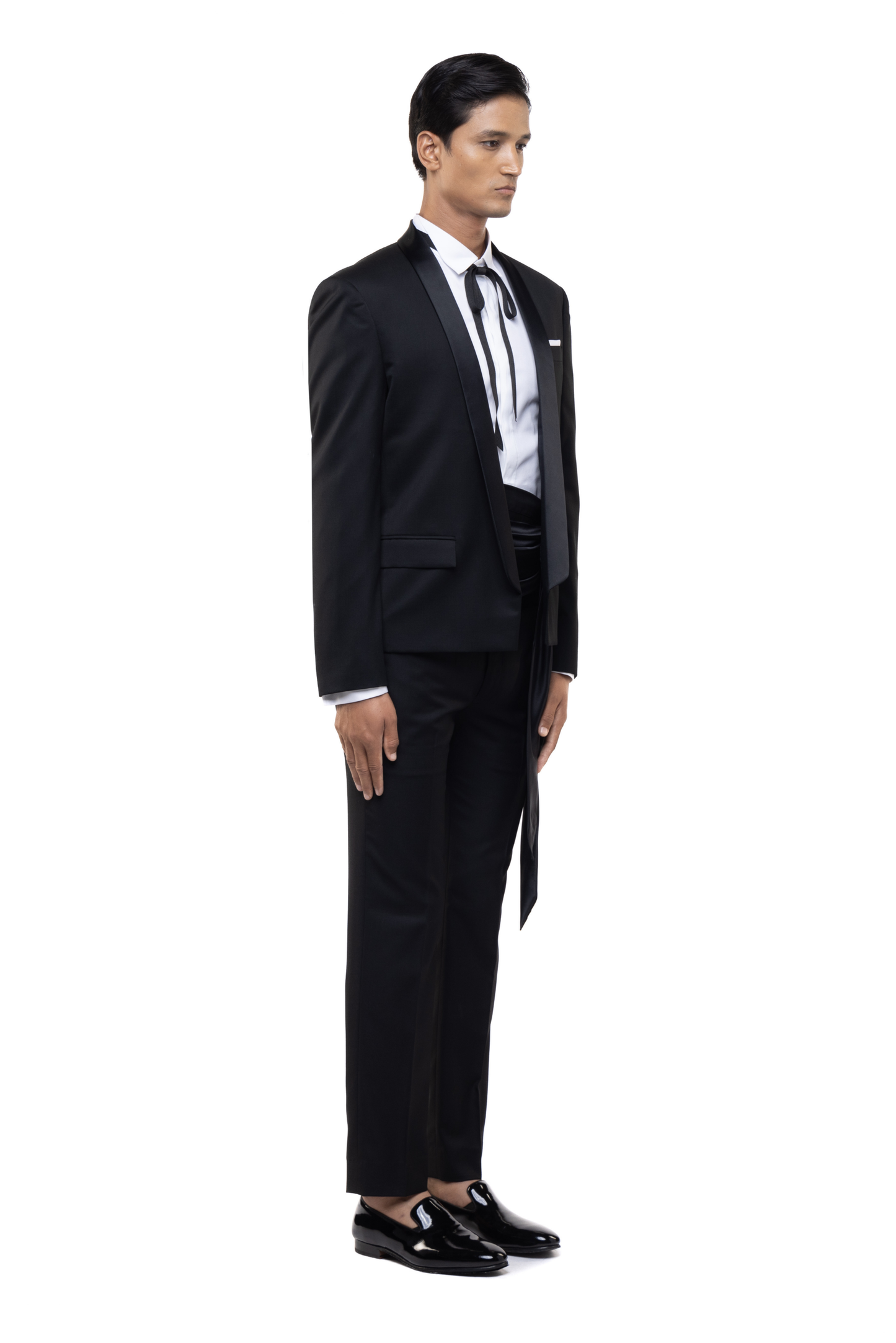 Black Worsted Wool Open Shawl Lapel Tuxedo Set