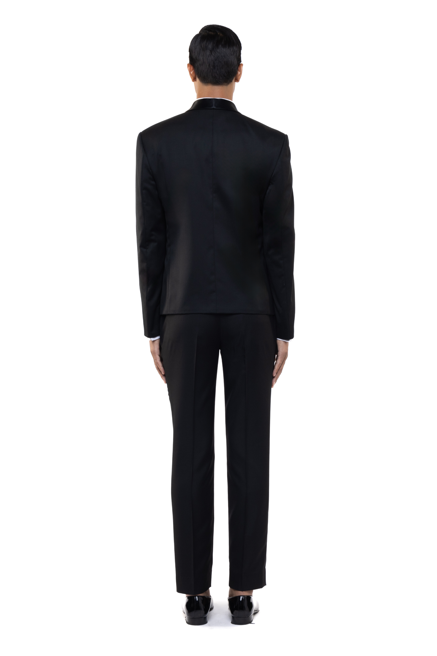 Black Worsted Wool Open Shawl Lapel Tuxedo Set