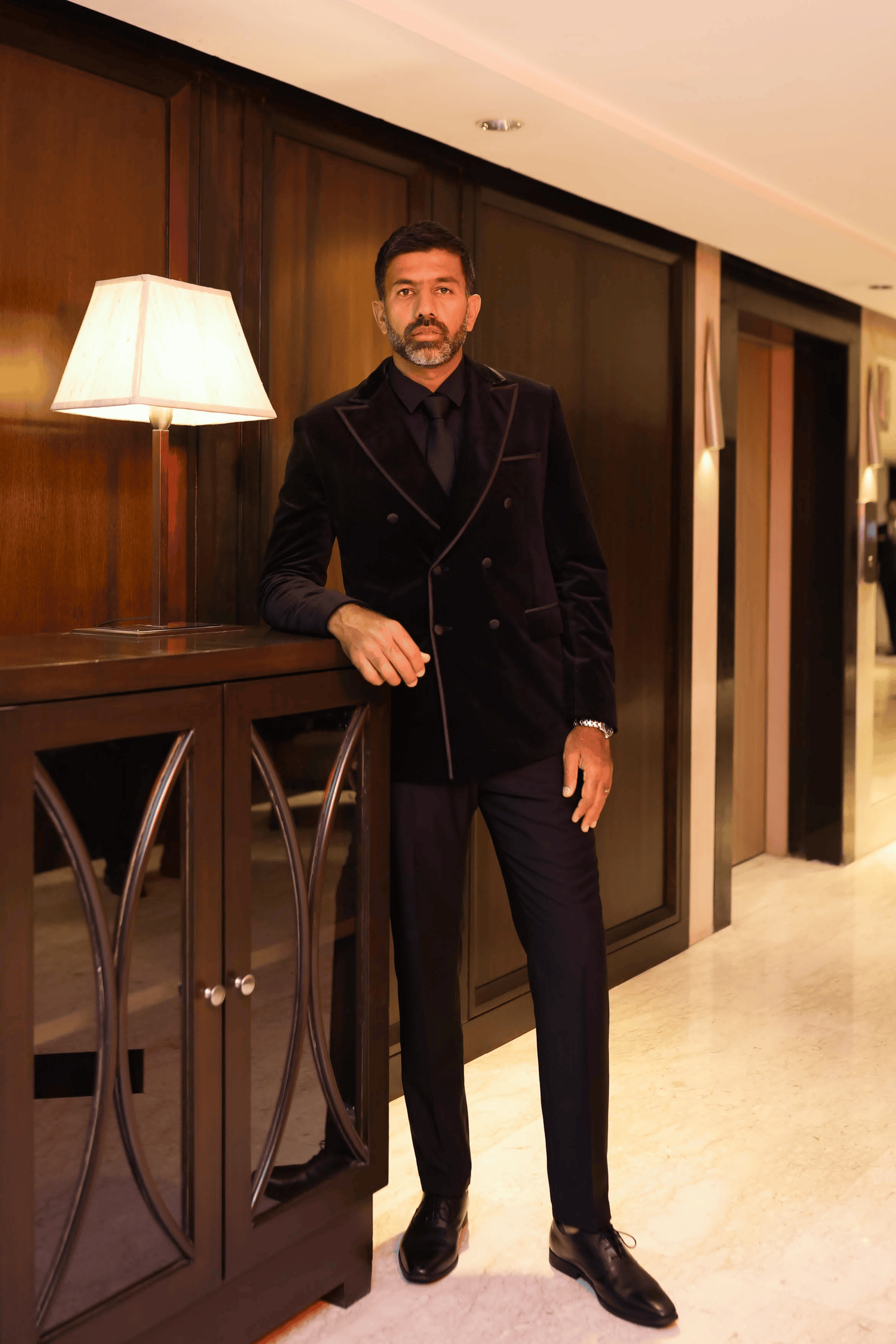 Black Velvet Peak Lapel Double Breasted Tuxedo Set