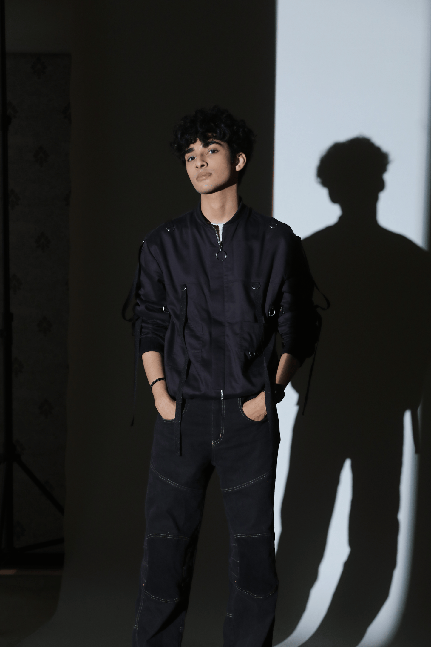 Black Cotton Shirt with Hanging Twill Accents