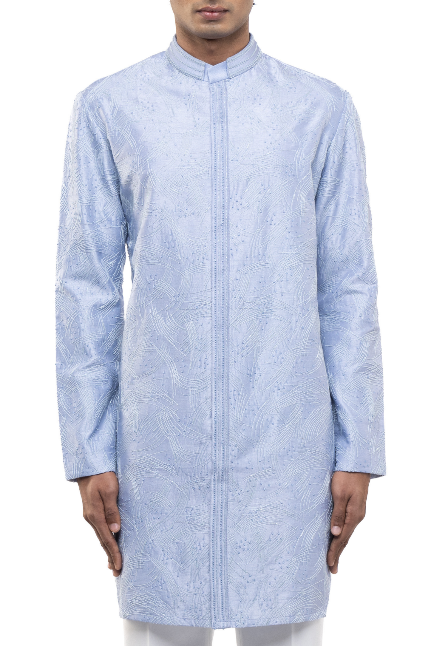 Light Blue Silk Hand Embroidered Kurta Set