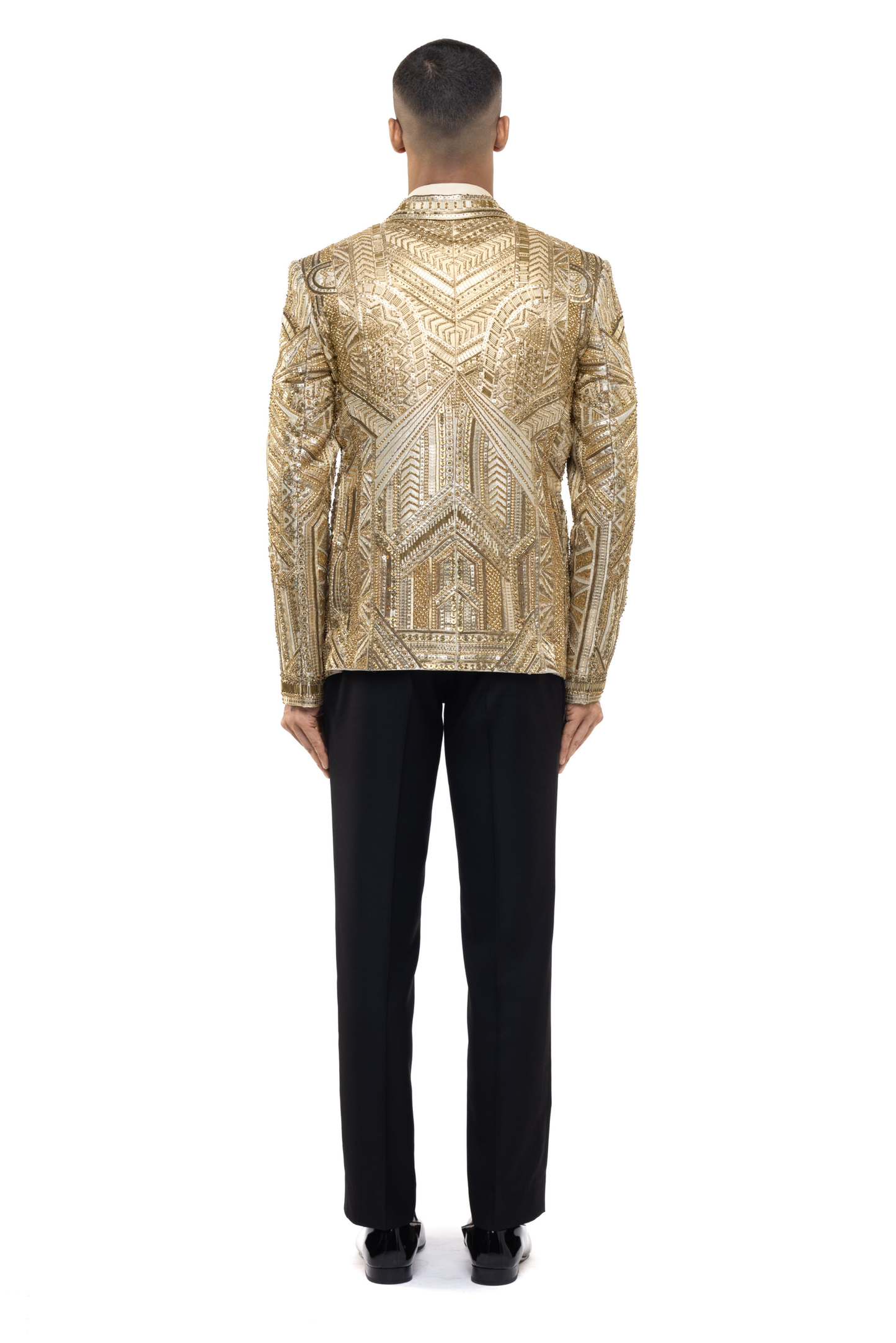 Golden Silk Embroidered Art Deco Tuxedo Set