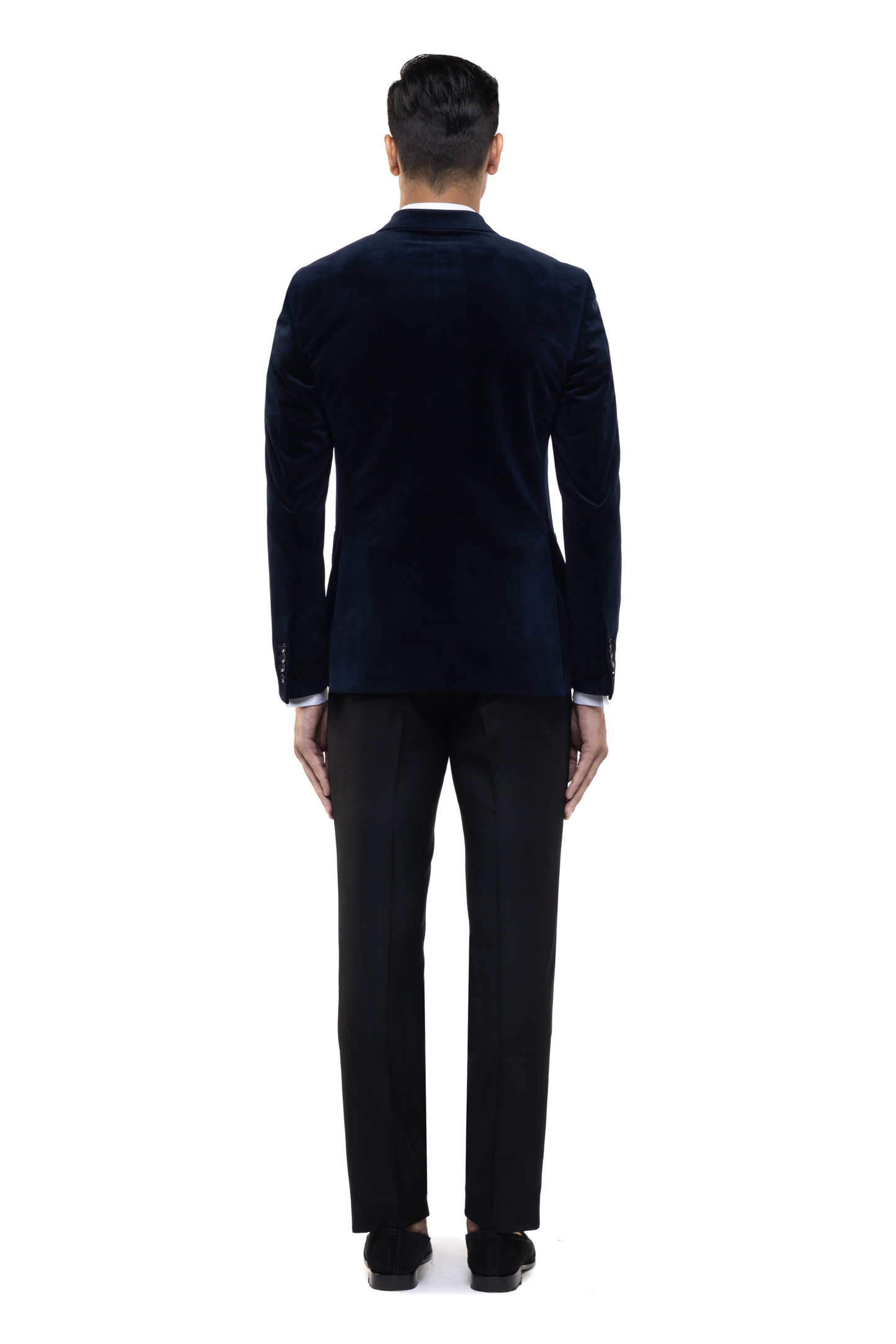 Navy Blue Peak Lapel Double Breasted Velvet Tuxedo