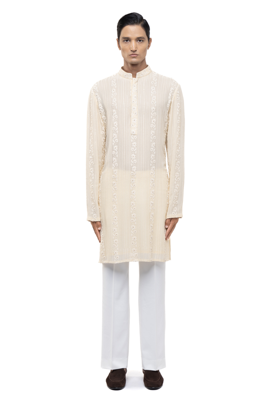 Light Yellow Lucknowi Embroidery Kurta Set