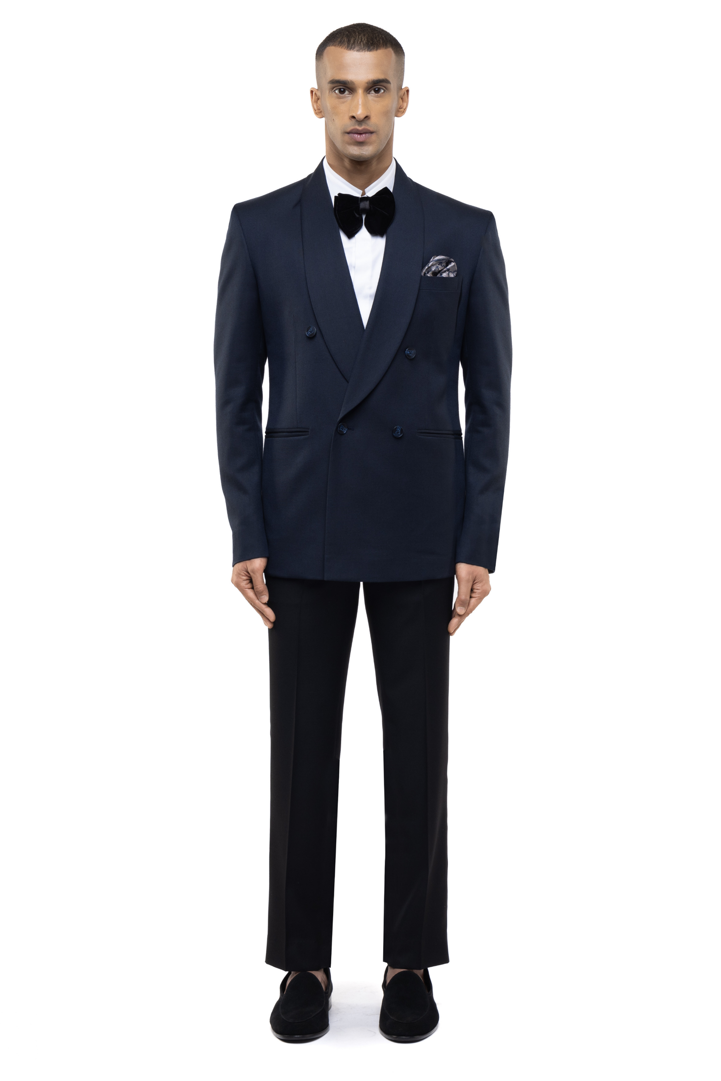 Navy Blue Classic Shawl Lapel Double Breasted Tuxedo Set