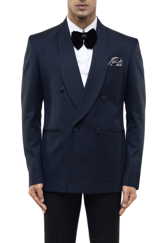 Navy Blue Classic Shawl Lapel Double Breasted Tuxedo Set