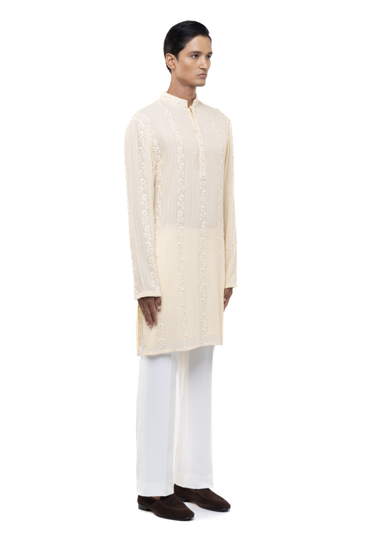 Light Yellow Lucknowi Embroidery Kurta Set