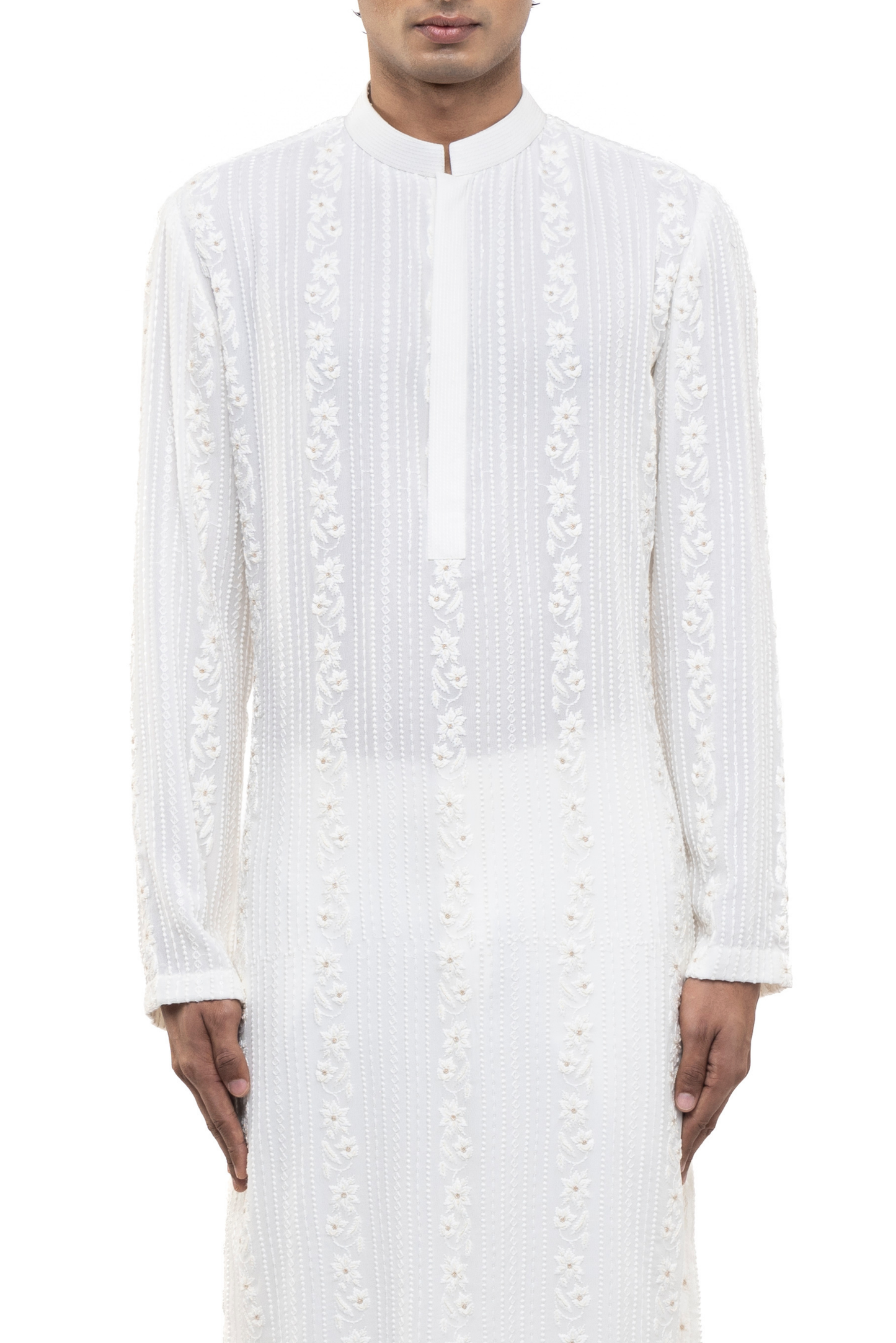 White Georgette Lucknowi Embroidery Kurta Set