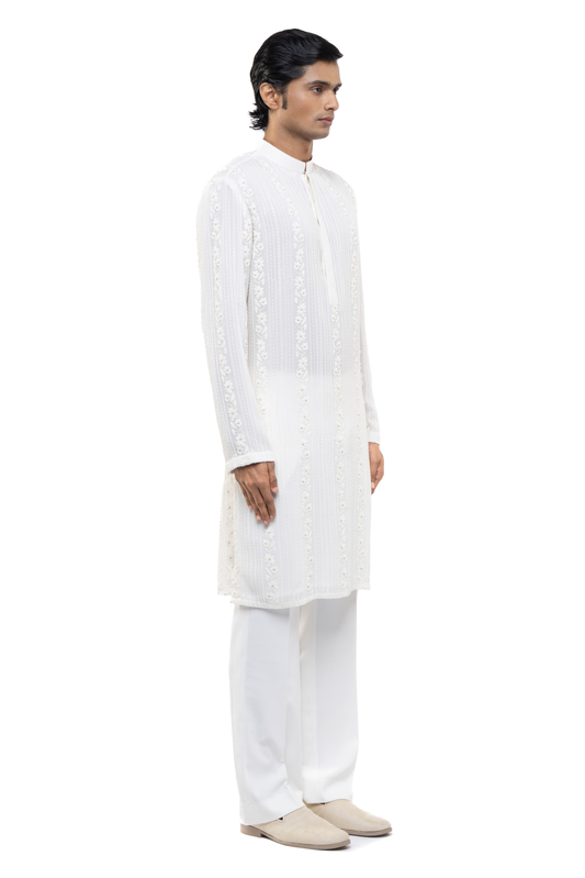 White Lucknowi Embroidery Kurta Set