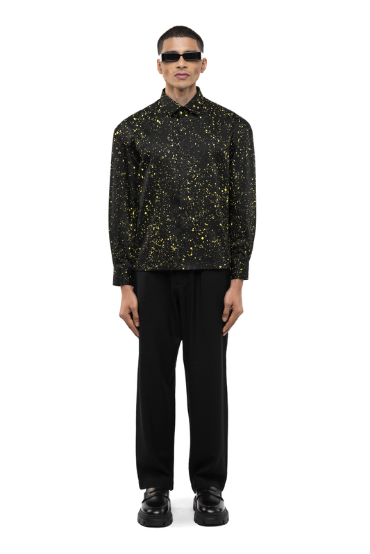 Black Cotton Shirt with Yellow Paint Splatter