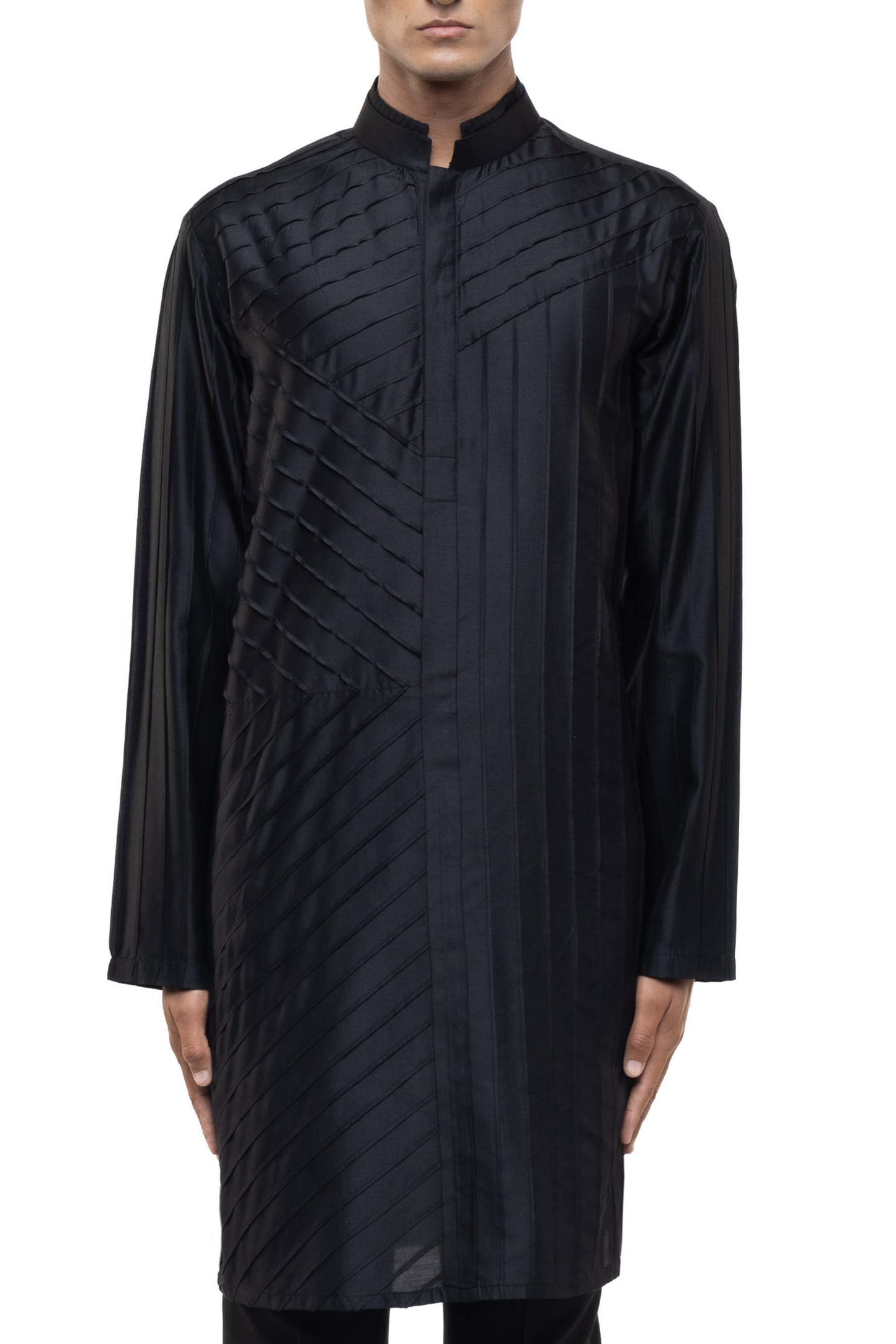 Black Silk Pleated Kurta Set