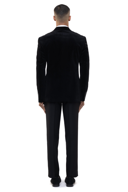 Black Peak Lapel Double Breasted Knot Closure Velvet Tuxedo