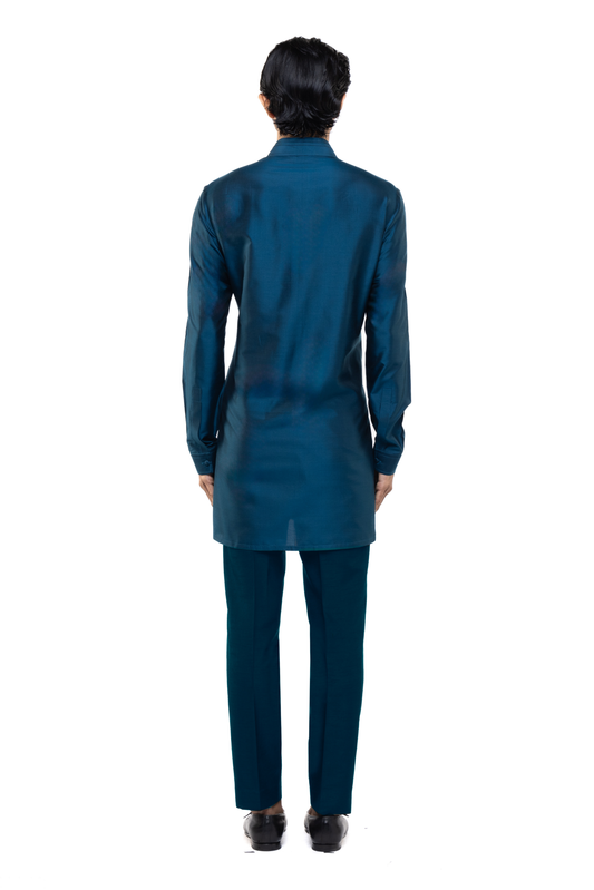 Teal Blue Pleated Placket Kurta Set