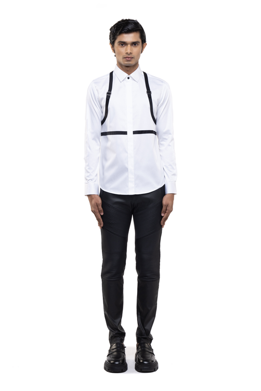 White Cotton Shirt with Black Chest & Shoulder Harness