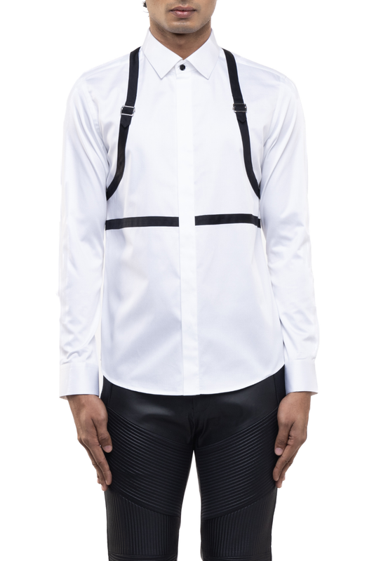 White Cotton Shirt with Black Chest & Shoulder Harness