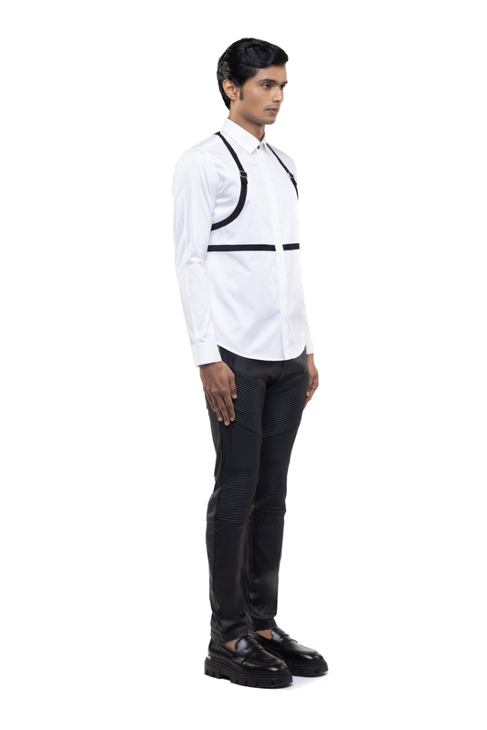 White Cotton Shirt with Black Chest & Shoulder Harness