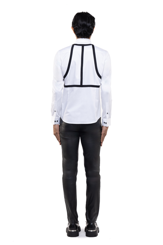 White Cotton Shirt with Black Chest & Shoulder Harness