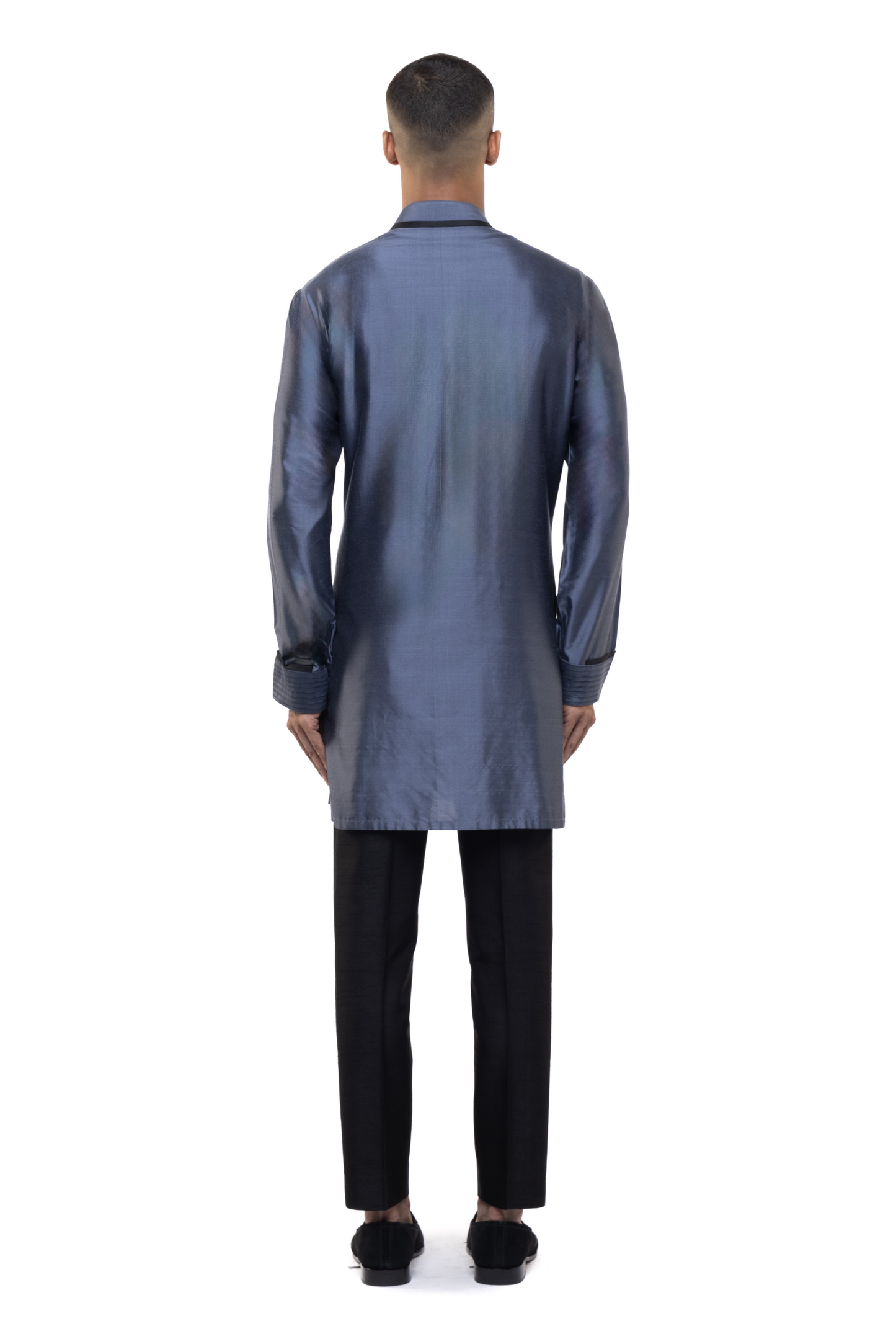 Grey & Black Silk Pleated Accents Kurta Set