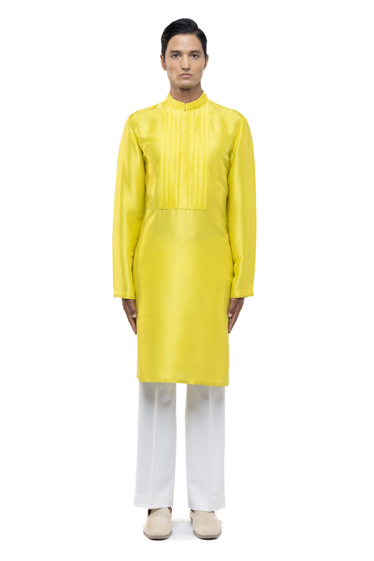 Yellow Pleated Placket Kurta Set