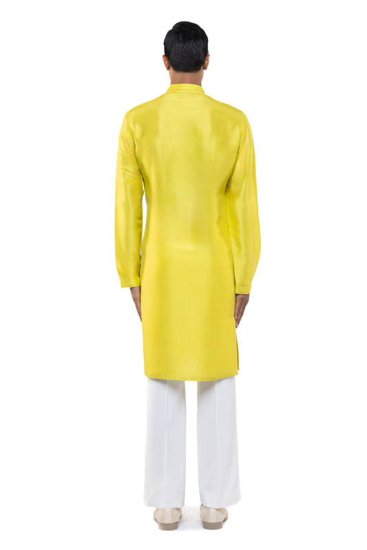 Yellow Pleated Placket Kurta Set