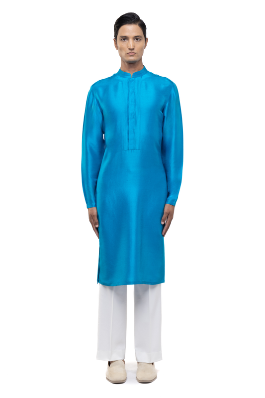 Blue Pleated Placket Kurta Set