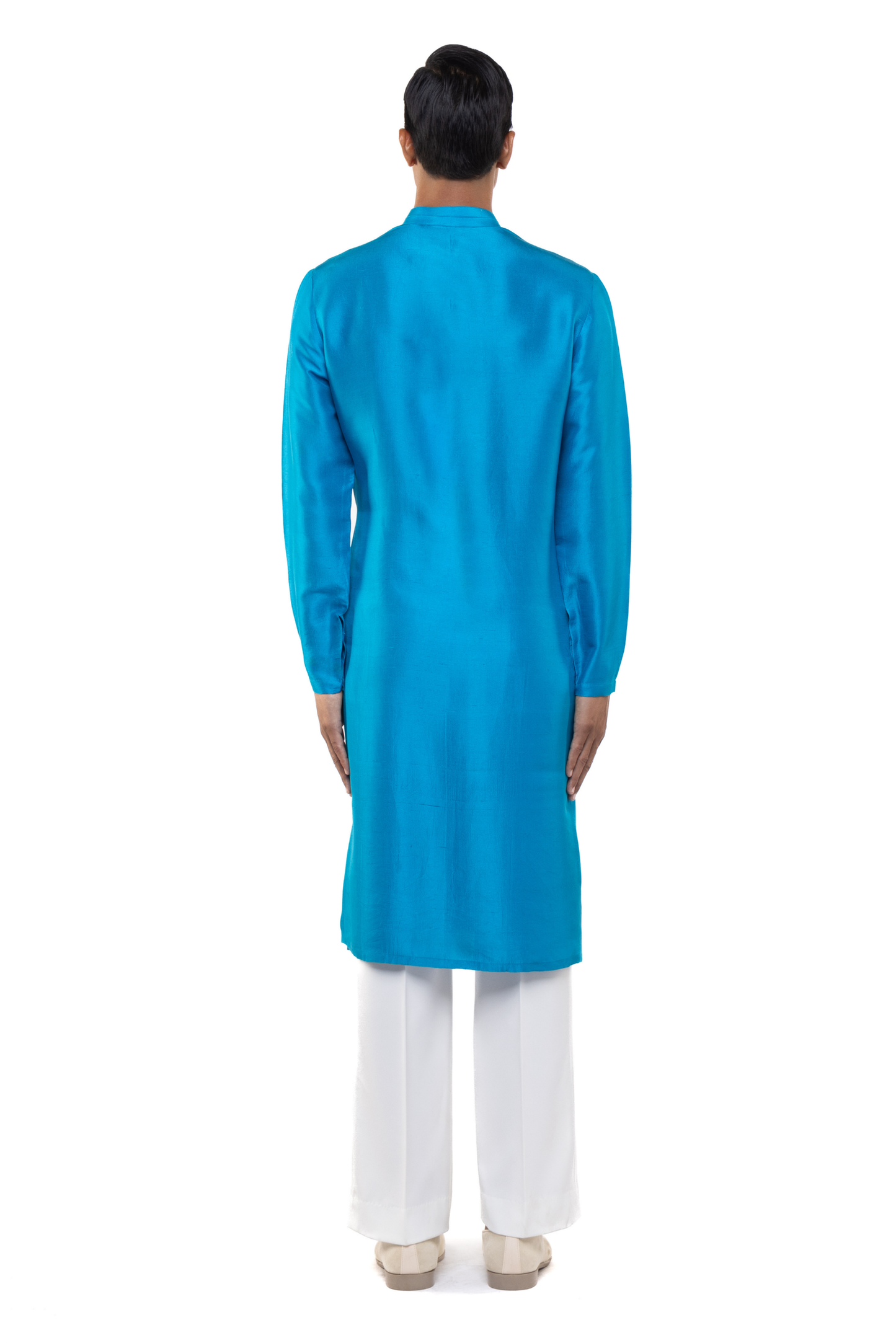 Blue Silk Pleated Placket Kurta Set