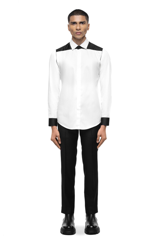 White Cotton Shirt With Black Cuffs