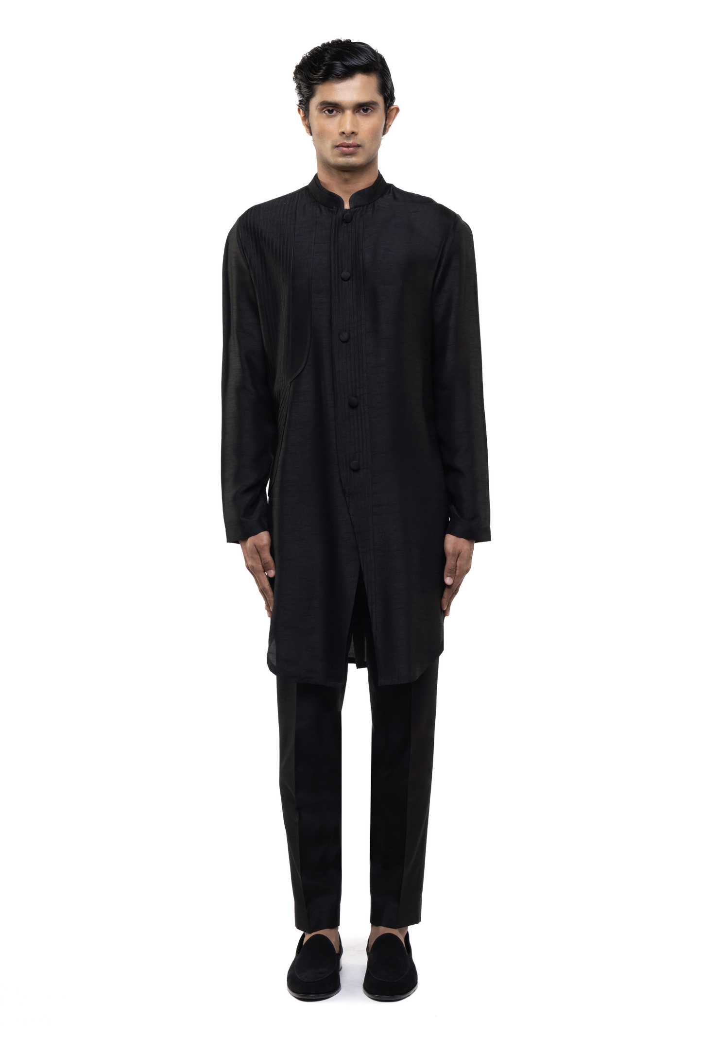 Black Silk Asymmetrical Front Kurta Set