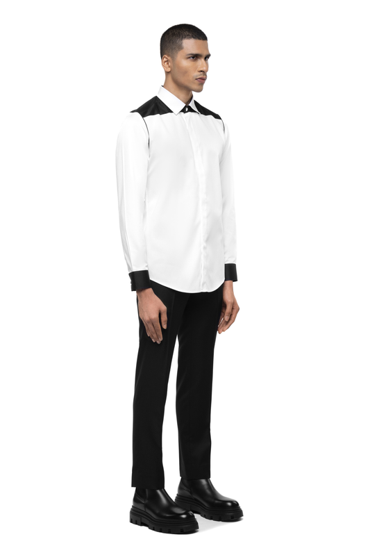 White Cotton Shirt With Black Cuffs