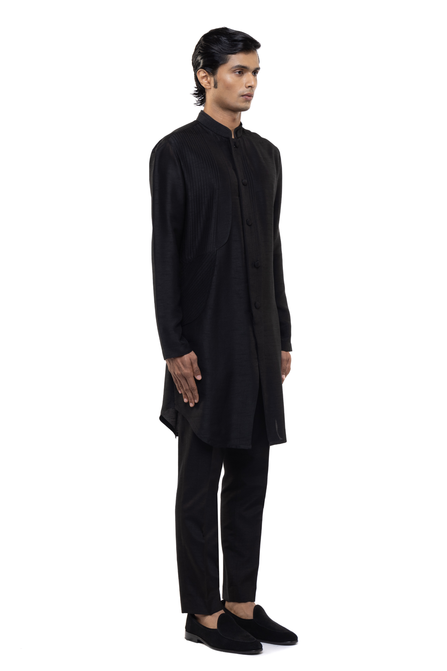 Black Silk Asymmetrical Front Kurta Set