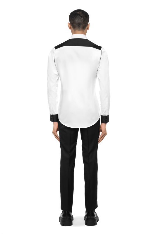 White Cotton Shirt With Black Cuffs