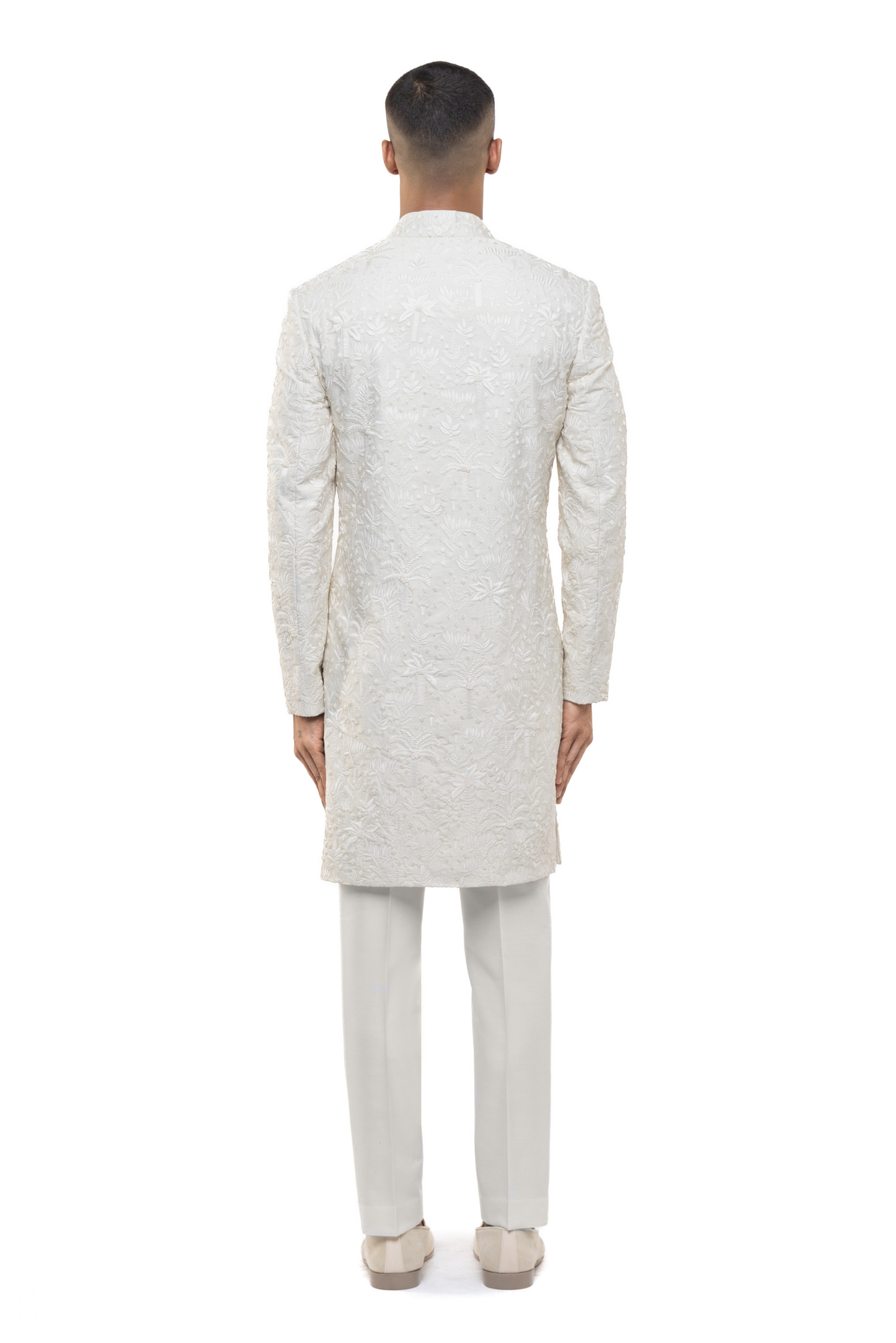 Ivory Silk Tropical Embroidery Sherwani Set